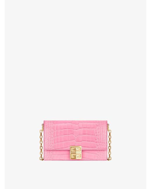 Givenchy Pink Small 4g Bag In Crocodile Leather With Chain