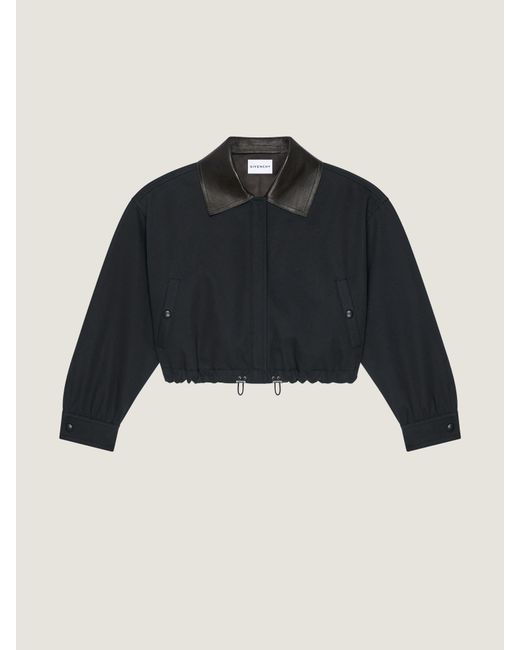 Givenchy Blue Jacket In Cotton And Wool With Leather Collar