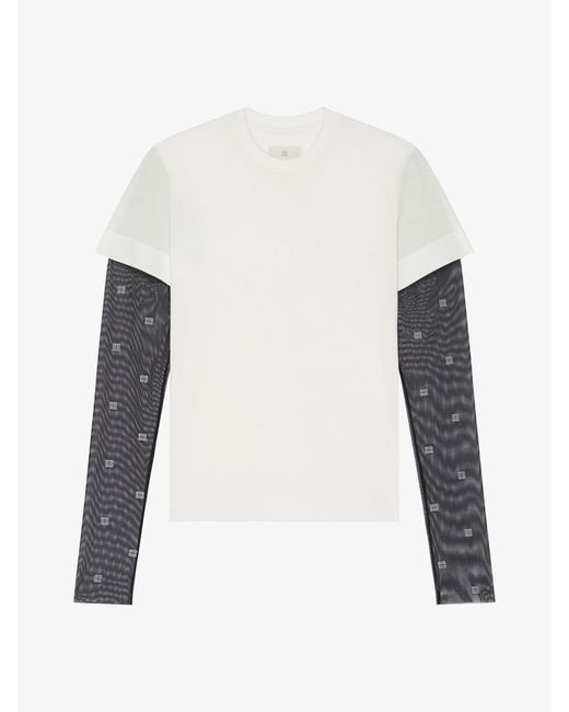 T-shirt superposé slim en coton et tulle 4G Givenchy en coloris White