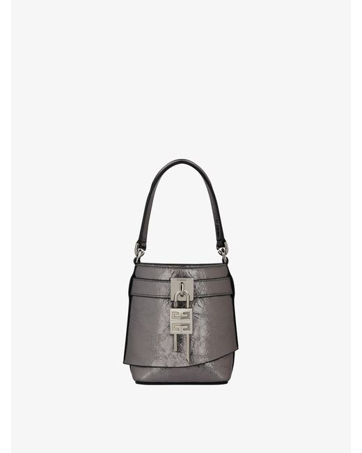 Givenchy White Micro Shark Lock Bucket Bag In Laminated Leather
