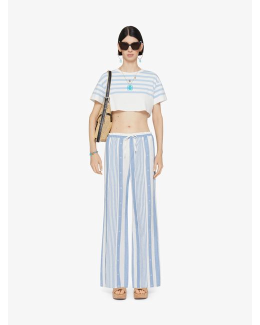 Pantalon en coton et lin à rayures 4G Givenchy en coloris Blue