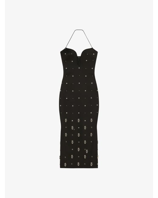 Givenchy Black Dress With Plunging Neckline With 4G Rhinestones And Pearls