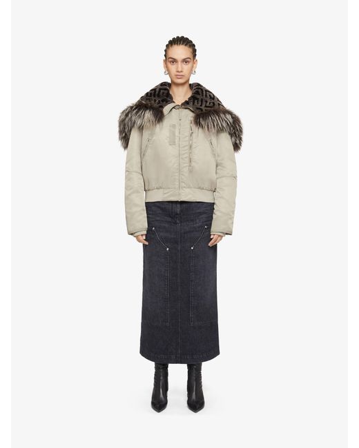 Givenchy Natural Cropped Bomber Jacket With 4G Fur Hood