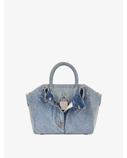 Givenchy Blue Mini Antigona Lock Bag In Jeans