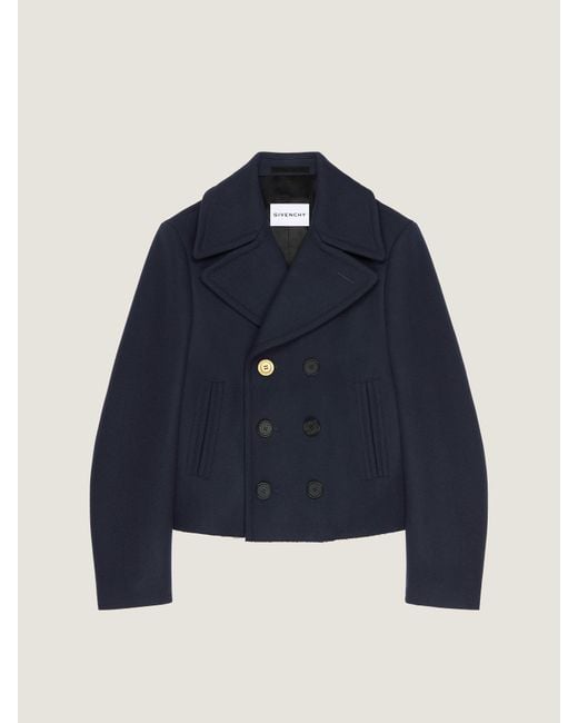 Givenchy Blue Cropped Pea Coat for men