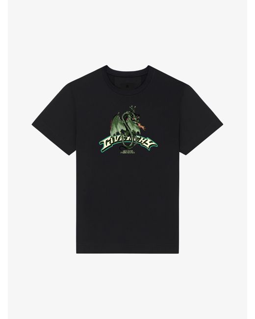 T-shirt slim in cotone con stampa Dragon di Givenchy in Black da Uomo