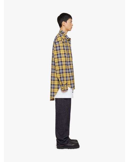 Givenchy Yellow Oversized Asymmetrical Checked Shirt for men