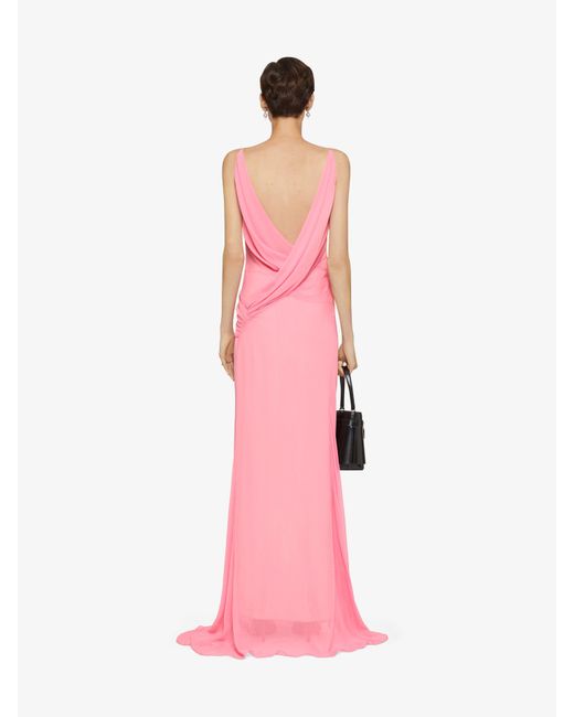 Abito da sera drappeggiato in seta con catene di Givenchy in Pink