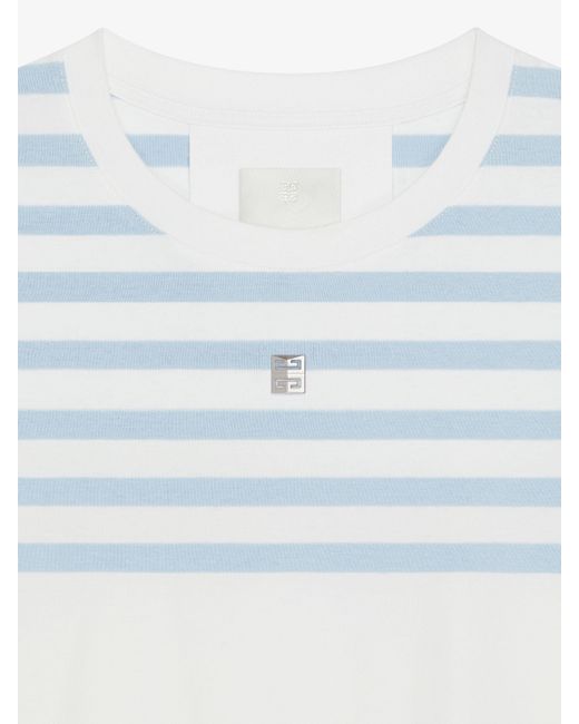 T-shirt rayé cropped en coton à détail 4G Givenchy en coloris Blue