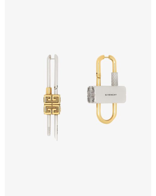 Boucles d'oreilles asymétriques Lock en métal Givenchy en coloris White