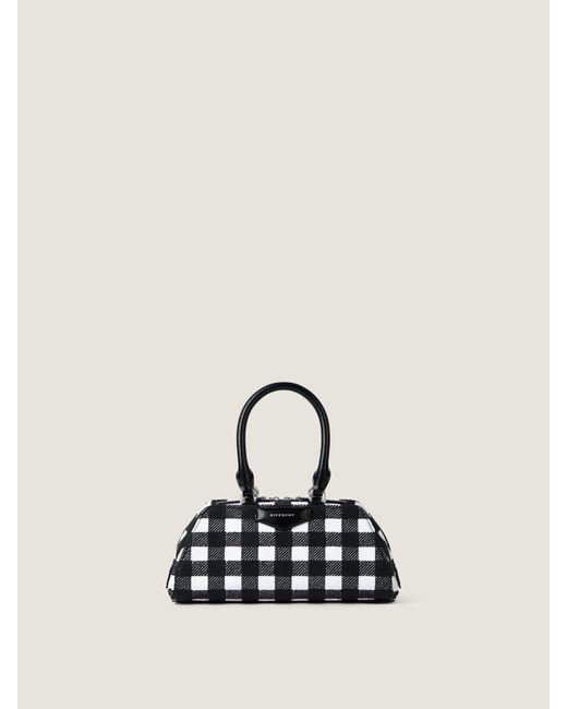 Givenchy Natural Mini Embroidered Antigona East-West Bag With Checks