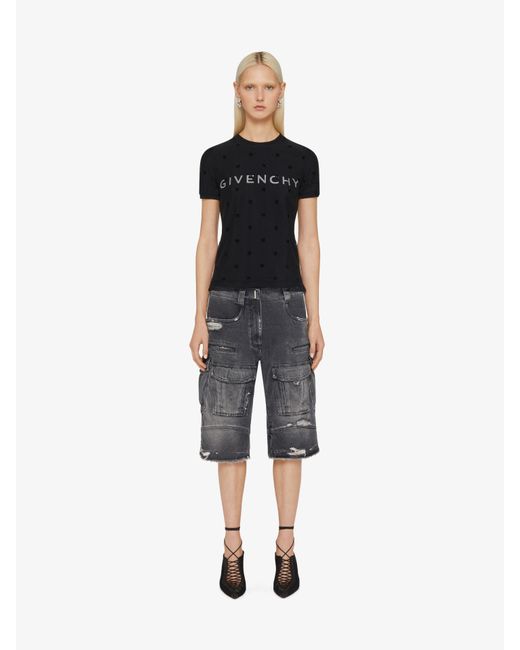 T-shirt aderente effetto sovrapposto in cotone e tulle 4G di Givenchy in Black