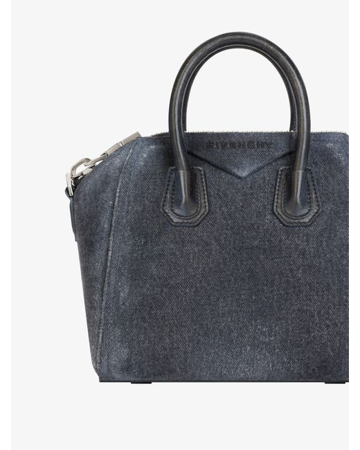 Givenchy Blue Mini Antigona Bag In Washed Denim