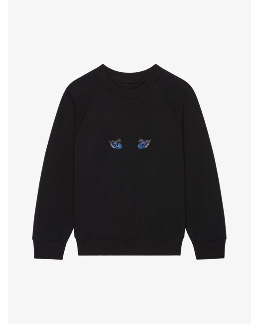 Givenchy Black Crystal Cat Eye Embroidered Fleece Sweatshirt