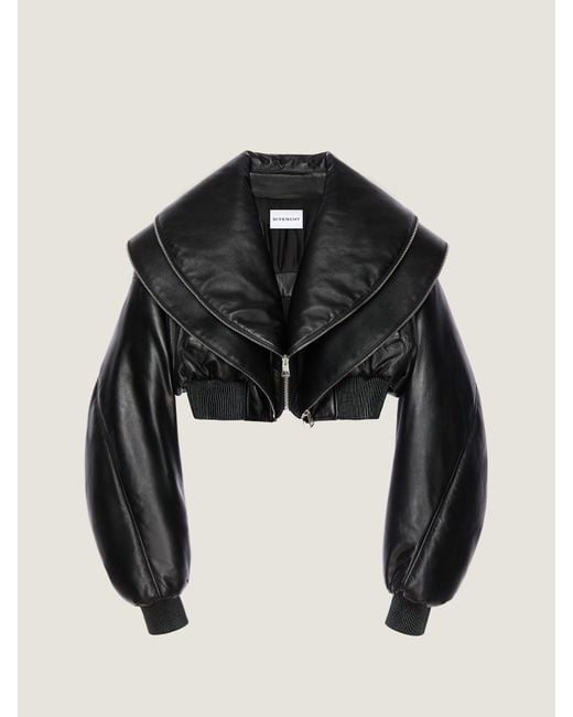 Givenchy Black Cropped Bomber With Zipped Shawl Collar