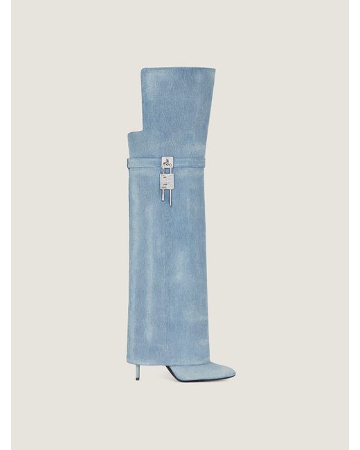 Givenchy Blue Shark Lock Stiletto Over-The-Knee Boots