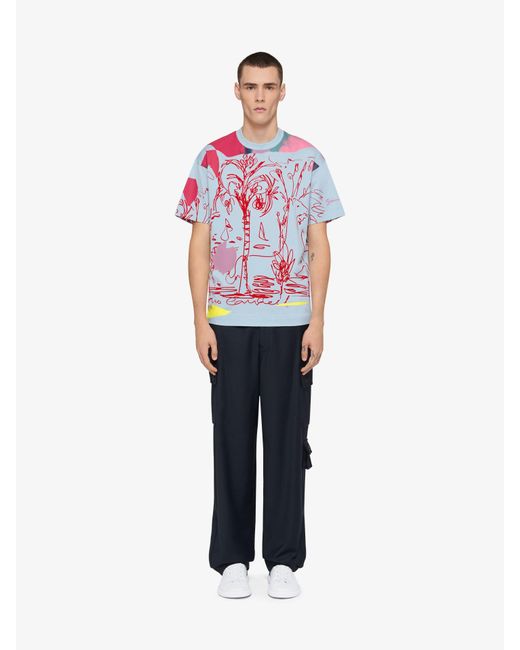T-shirt in cotone multicolore con stampa di Givenchy in White da Uomo