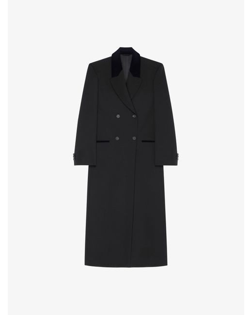 Manteau à double boutonnage en laine tricotine avec détails en velours Givenchy en coloris Black