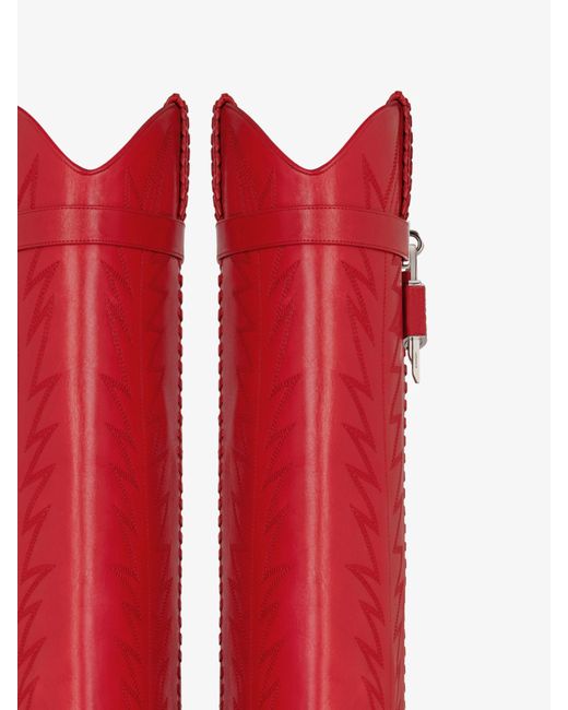 Bottes Shark Lock Cowboy en cuir à motif western Givenchy en coloris Red