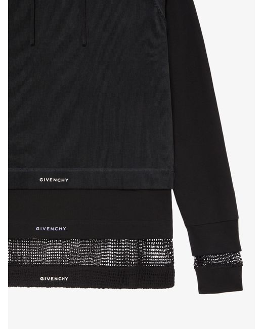 Givenchy Black Overlapped Hooded T-Shirt for men