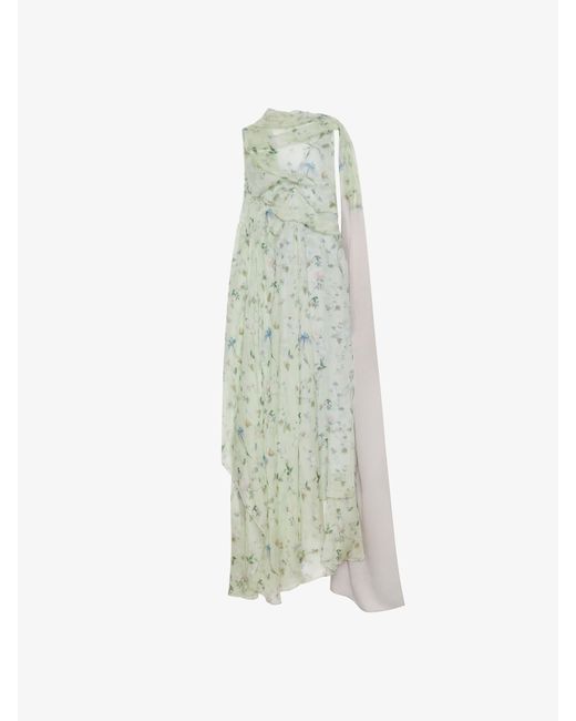 Robe drapée imprimée en chiffon de soie avec lavallière Givenchy en coloris White