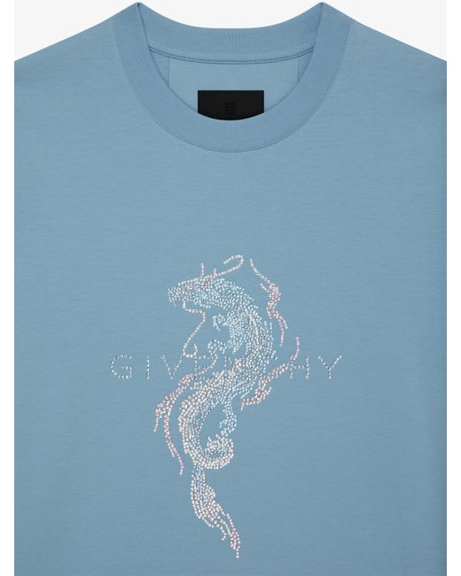 T-shirt slim en coton et strass Dragon Givenchy en coloris Blue