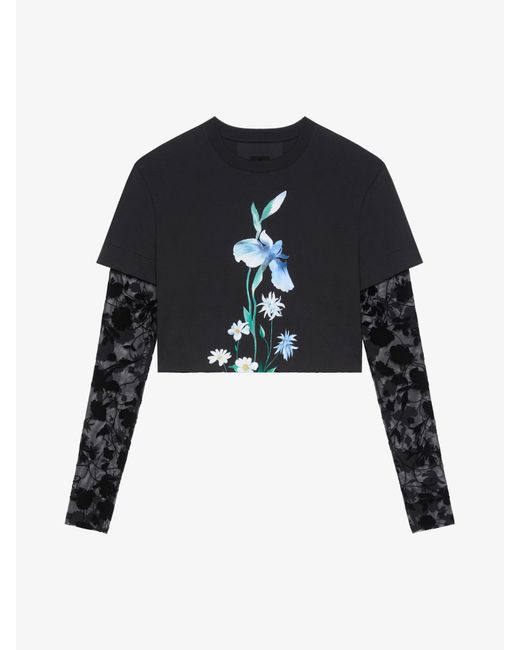 T-shirt cropped à effet superposé en coton et tulle Givenchy en coloris Black