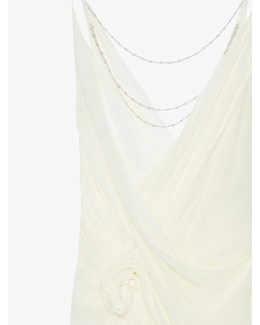 Abito drappeggiato in seta con catene di perle di Givenchy in White