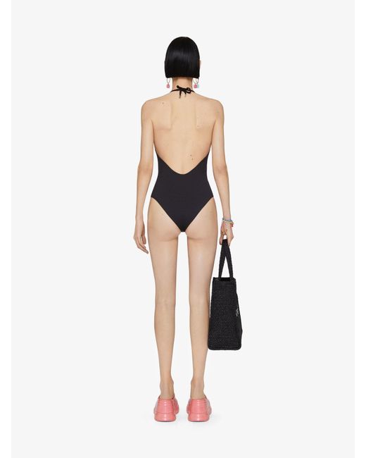 Givenchy Blue One-Piece 4G Swimsuit With Pearls