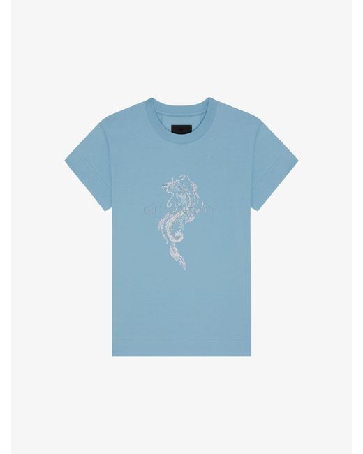 T-shirt slim en coton et strass Dragon Givenchy en coloris Blue