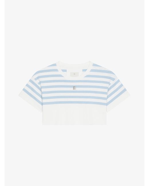 T-shirt rayé cropped en coton à détail 4G Givenchy en coloris Blue