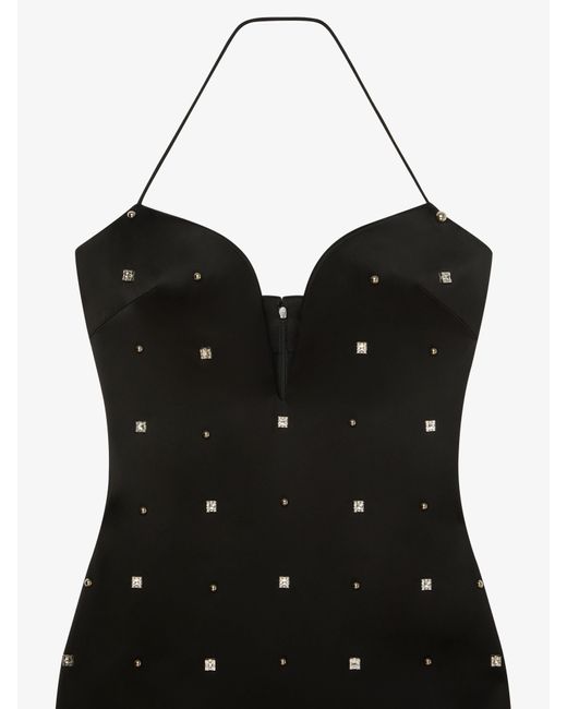 Givenchy Black Dress With Plunging Neckline With 4G Rhinestones And Pearls