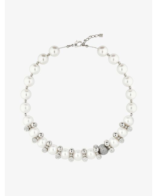 Givenchy White 4G Pearl Necklace With Crystals
