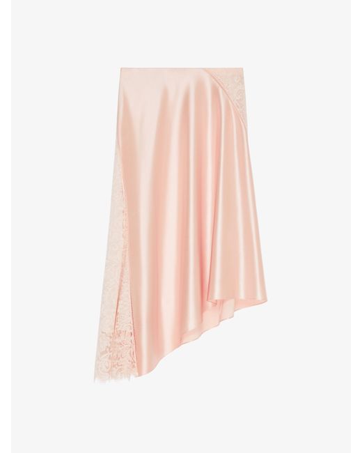 Givenchy Pink Lace Insert Asymmetric Silk Midi Skirt