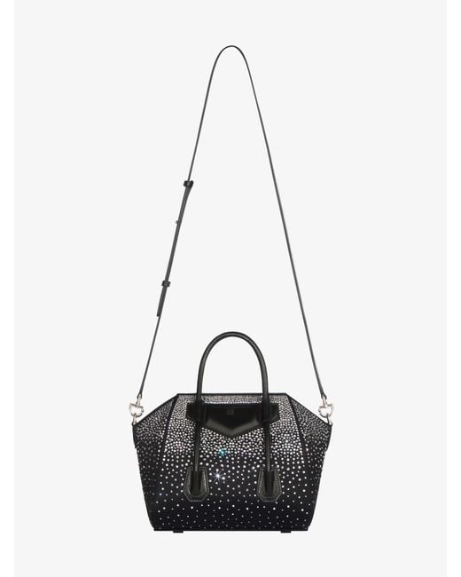 Givenchy Black Mini Antigona Lock Bag In Satin With Strass