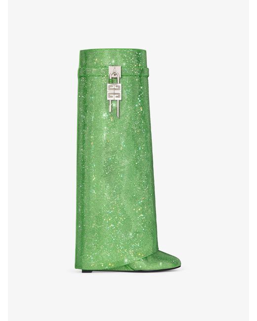 Stivali Shark Lock in satin con strass di Givenchy in Green
