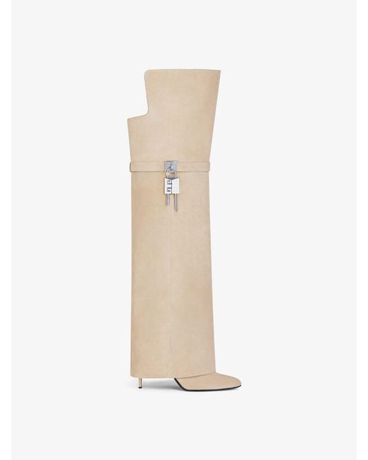 Givenchy Suede Over The Knee Shark Lock Boots in White Lyst Canada