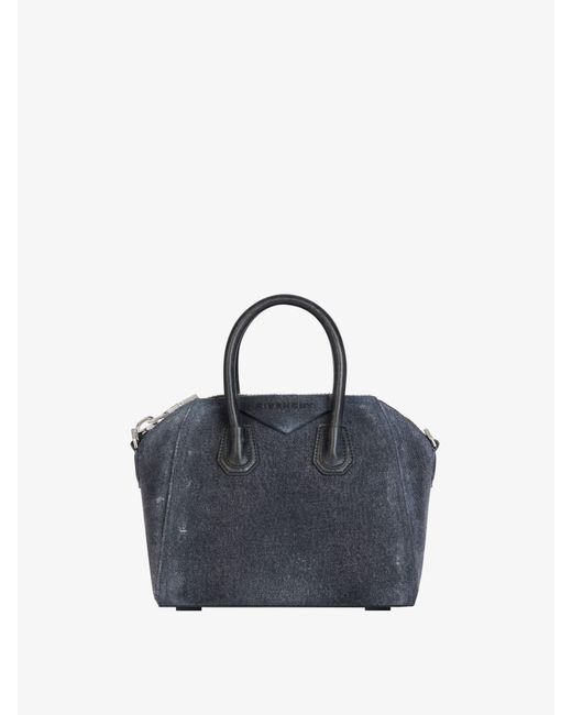 Givenchy Blue Mini Antigona Bag In Washed Denim