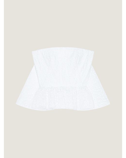Givenchy White Strapless Embroidered Ruffled Top