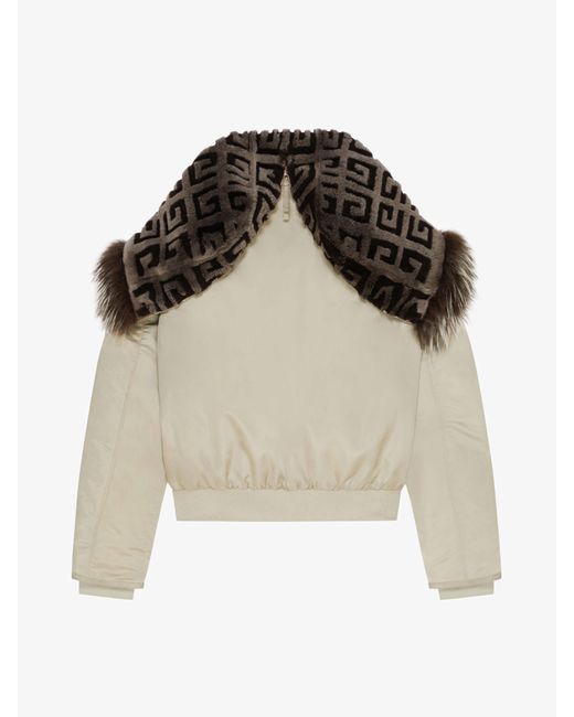 Givenchy Natural Cropped Bomber Jacket With 4G Fur Hood