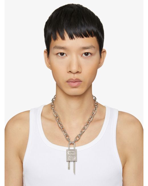 Givenchy White Medium Lock Necklace for men