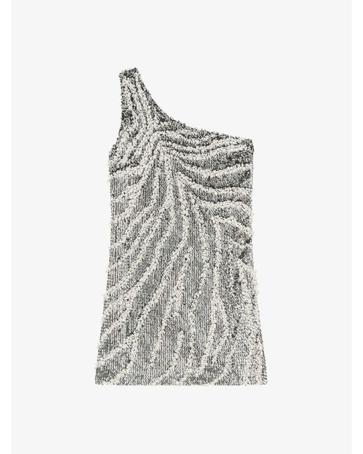 Givenchy Gray Asymmetrical Dress With Sequin And Pearl Embroidery