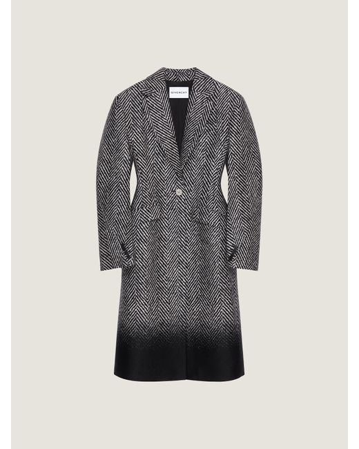 Cappotto in lana e seta con motivo chevron e orlo sfumato di Givenchy in Gray