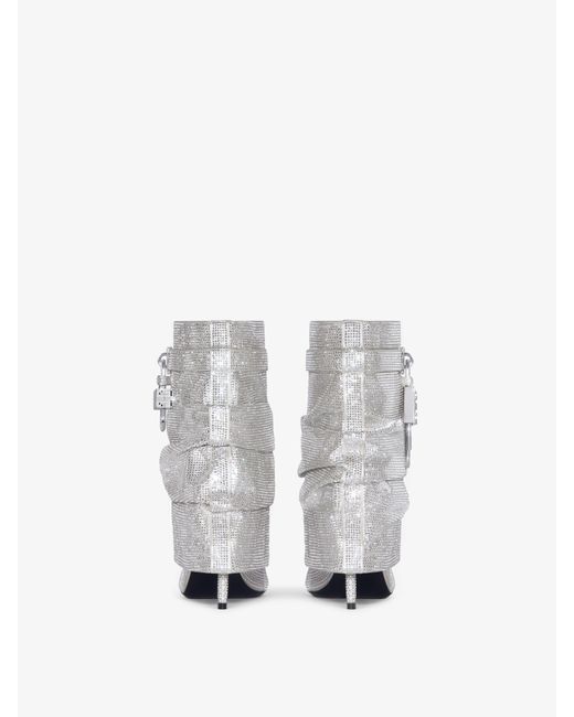 Stivaletti Shark Lock Stiletto in satin con strass di Givenchy in White