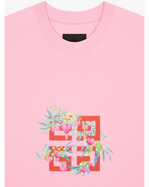 T-shirt in cotone con stampa 4G Flowers di Givenchy in Pink