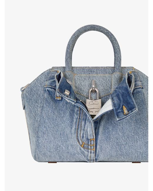Givenchy Blue Mini Antigona Lock Bag In Jeans