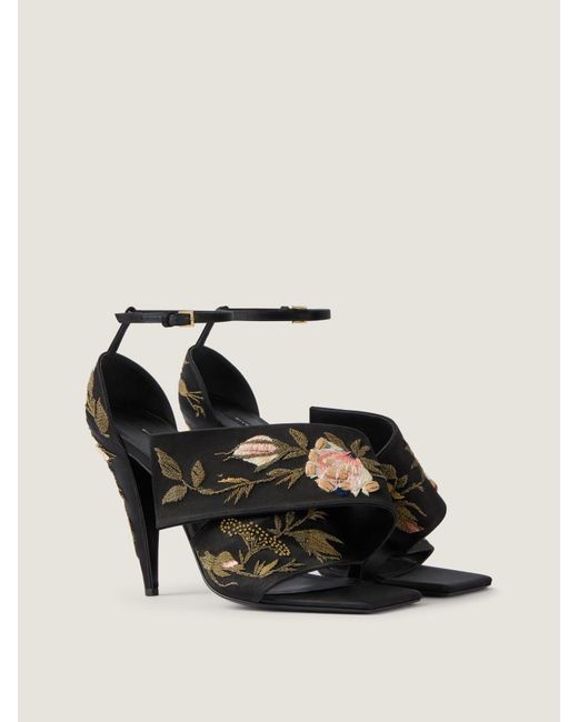 Givenchy Multicolor Sliced Square Heeled Sandals With Floral Embroideries