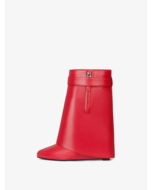 Givenchy Red Shark Lock Ankle Boots In Leather