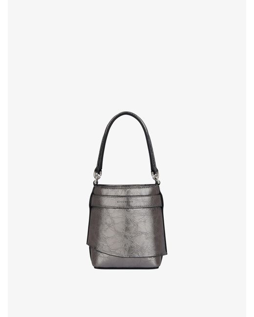 Givenchy White Micro Shark Lock Bucket Bag In Laminated Leather