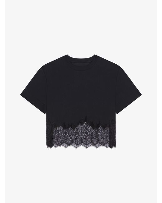 Givenchy Blue Cropped T-shirt In Cotton And Lace